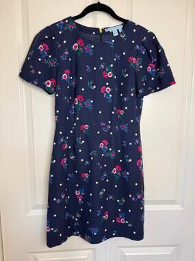 Draper James Navy Floral Polka Dot Short Sleeve Shift Size 4 Interview Dress